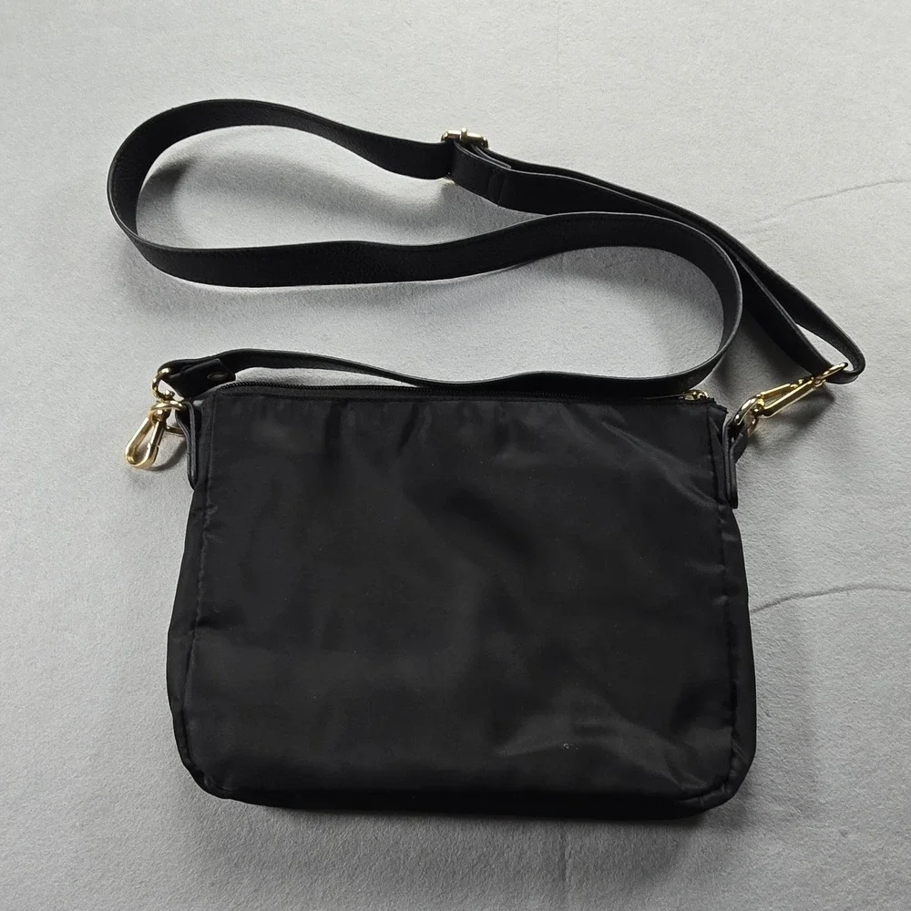 A New Day Black Nylon Crossbody Bag Gold Hardware Adjustable Strap Zip Pocket